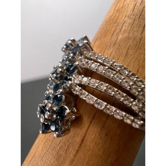 Blue tourmaline and zircon bypass ring in sterling silver size 9 - Picture 6 of 11